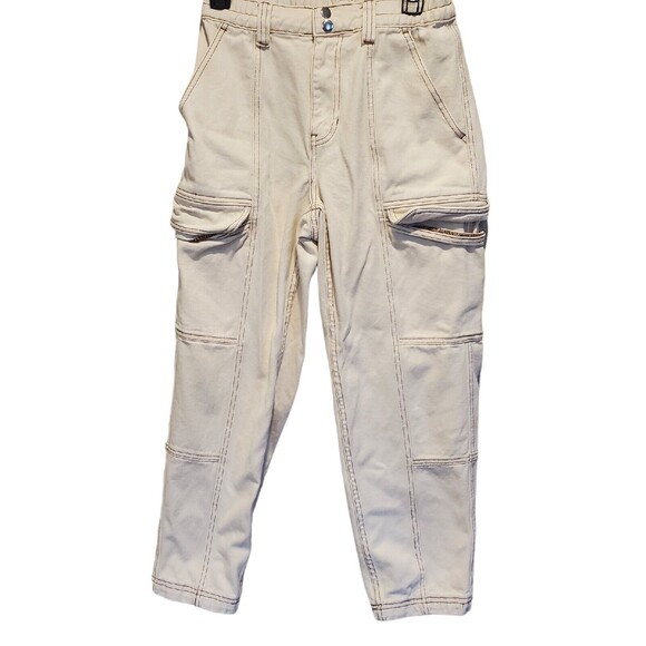 PACSUN Elastic Waist Cargo Ankle high rise pants Jeans Ivory skater S women's - Picture 9 of 10